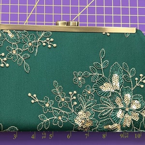 Dark green gold crystal evening bag clutch purse with embroidered floral sequin lace hand beaded antique brass frame image 6