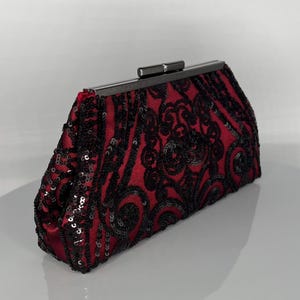 Black Red Clutch Evening Bag Purse: Sequin Lace