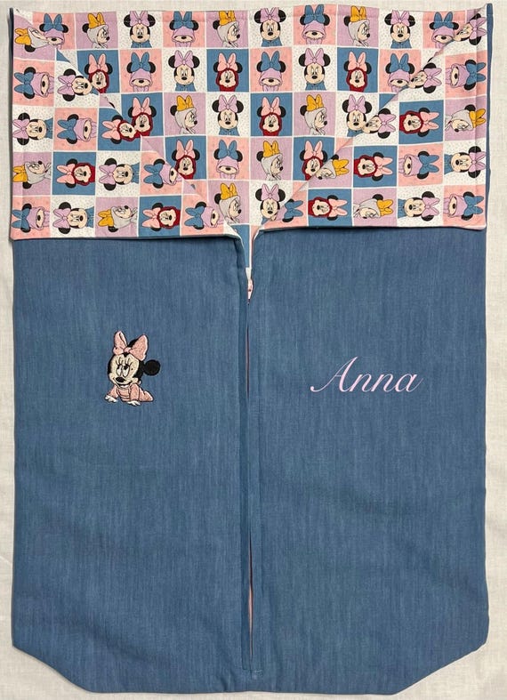 Personalized Minnie Mouse Baby Swaddle Blanket: Embroidered Denim