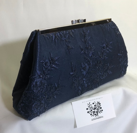 Dark Blue Navy Evening Bag Clutch Purse With Satin & Etsy