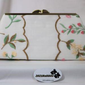 Ivory silk clutch evening bag purse - embroidery - mother of the bride/mother of the groom - 8&quot; antique gold frame - chain strap option