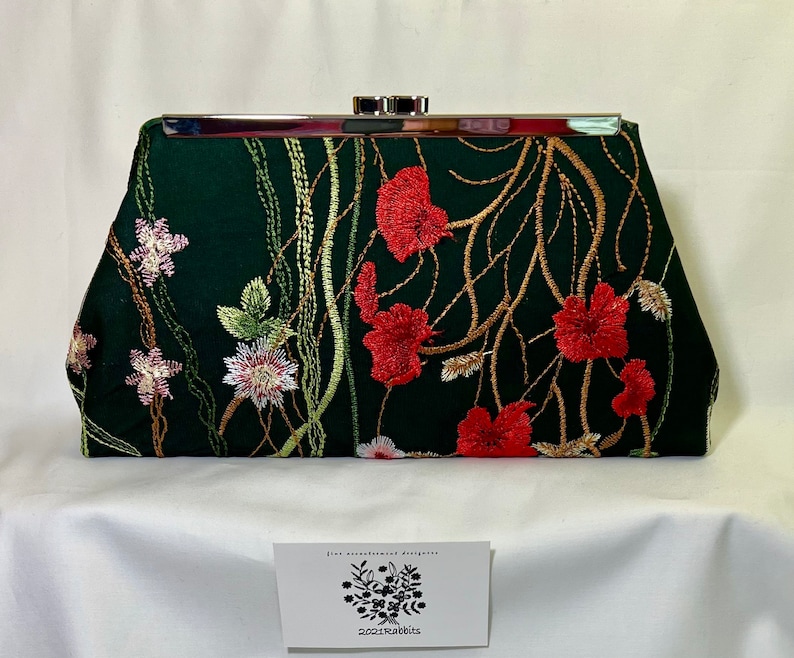 Dark Green Evening Bag Clutch Purse With Poppies & Floral Etsy