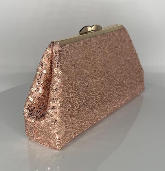 Rose Gold Sequin Clutch: Blush Pink Wedding Purse for Mother of