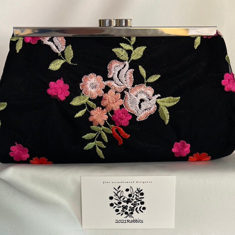 Black Floral Clutch Bag main image 0