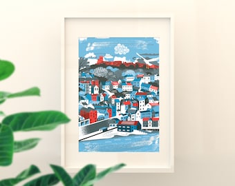 Original Art Print of Scarborough - A4 or A3 printed on quality 250gsm Tintoretto Gesso card