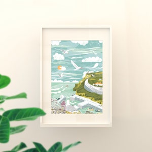 Original A3 Art Print of the Clifftop View Portreath, Cornwall - printed on quality 250gsm Tintoretto Gesso card