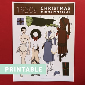 DIGITAL DOWNLOAD 1920's Christmas Paper Doll, 1 doll, 4 outfits and holiday accessories