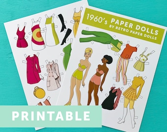 DIGITAL DOWNLOAD 1960's Retro Style Paper Doll - 2 Sheets, 14 outfits and 2 dolls