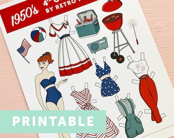 DESCARGA DIGITAL Estilo de los años 1950 4 de julio Party Fashion Paper Doll