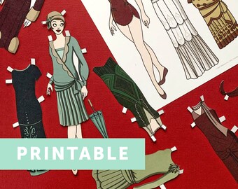 DIGITAL DOWNLOAD 1920's Retro Style Paper Doll Printable- 2 Sheets, 11 outfits and 2 dolls
