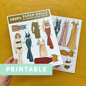 DIGITAL DOWNLOAD 1970&#39;s Retro Style Paper Doll Printable- 2 sheets, 14 outfits and 2 dolls