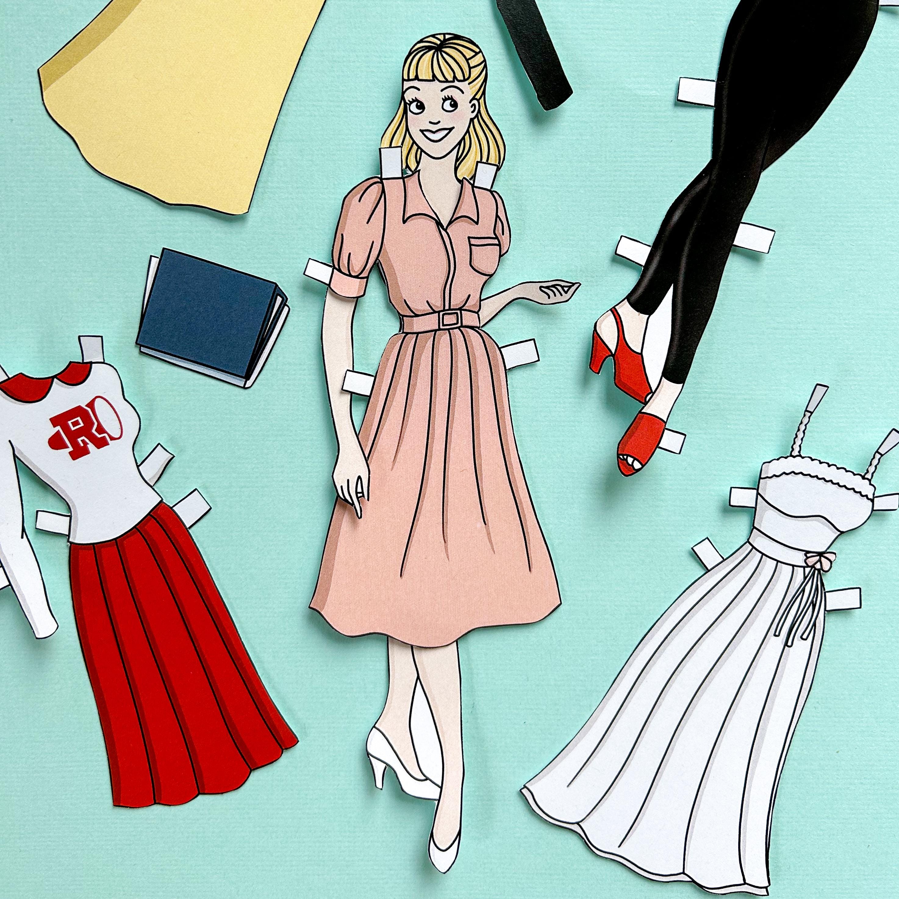 グリース映画サンディ・オルソン紙人形、シート 1 枚、人形 1 体、衣装 5 着 - Etsy 日本, image size:2948x2948