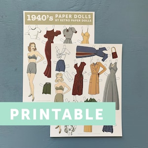 DOWNLOAD DIGITALE Bambola di carta retrò in stile anni '40 - 2 fogli, 14 abiti e 2 bambole