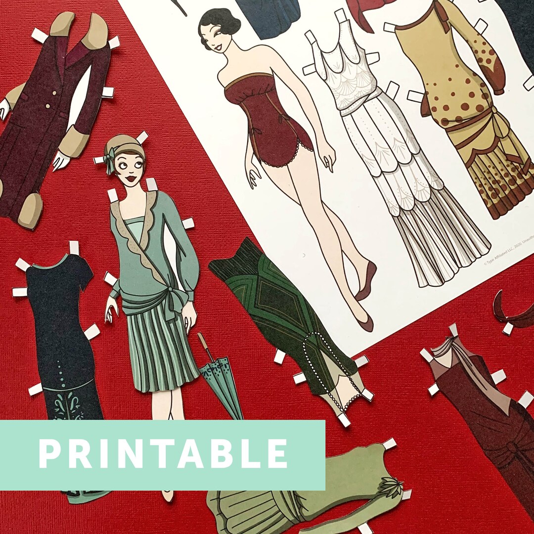 DIGITAL DOWNLOAD 1920's Retro Style Paper Doll Printable- 2 Sheets, 11 ...