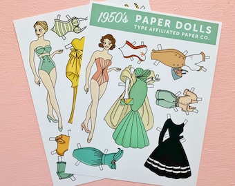 1950's Retro Style Paper Doll - 2 Sheets, 14 outfits and 2 dolls