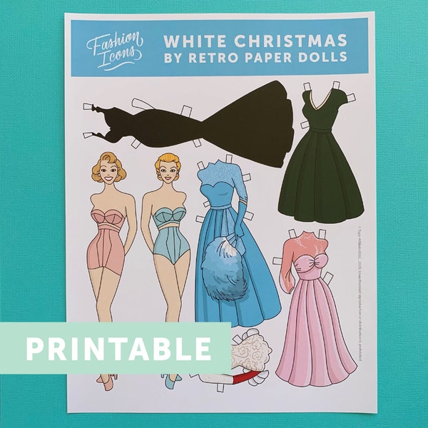 PRINTABLE White Christmas Movie Betty and Judy Paper Dolls, 2 sheets, 2 dolls and 12 outfits