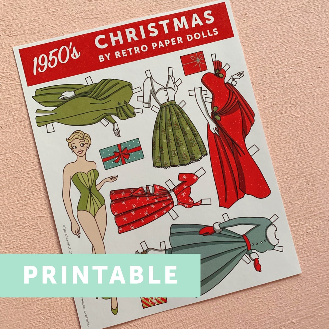 DIGITAL DOWNLOAD 1950's Retro Style Christmas Printable Paper Doll Set ...