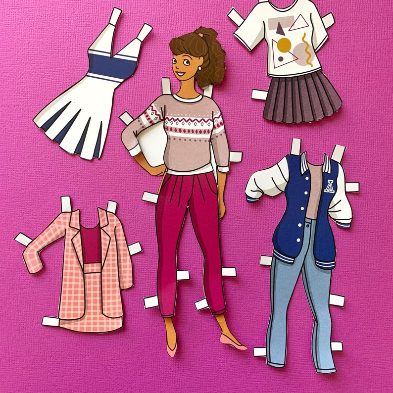 DIGITAL DOWNLOAD 1980's School Girl Retro Paper Doll Printable 1 Sheet