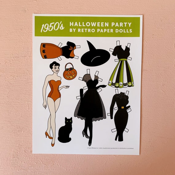 Retro Style 1950's Halloween Fashion Paper Doll - One Doll, One Cat, 4 Halloween  Outfits and Accessories - Etsy Canada