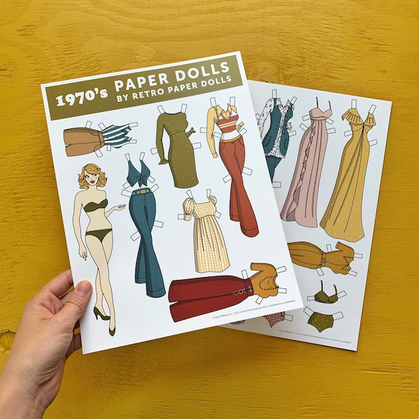 1970's Retro Style Paper Doll - 2 sheets, 14 outfits and 2 dolls