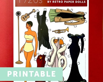 PRINTABLE- 1920's Jazz Age Retro Style Paper Doll - 1 sheet, 1 doll and 5 outfits