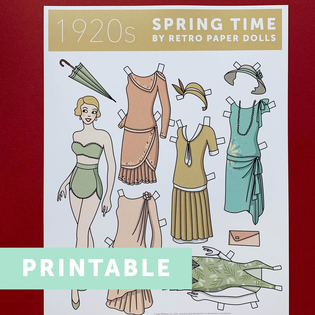 DIGITAL DOWNLOAD 1920's Springtime Retro Style Paper Doll Printable- 1 ...