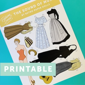 DIGIAL DOWNLOAD The Sound of Music Maria Paper Doll, 1 Sheet, 5 Outfits and Accessories From the Sound of Music Film