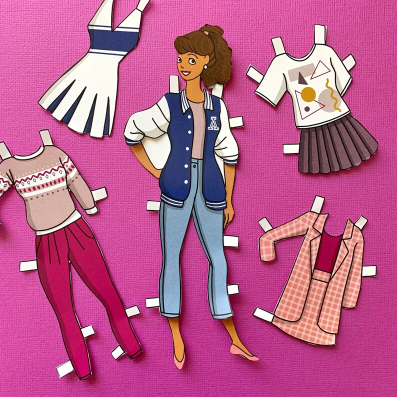 1980's School Girl Retro Paper Doll - 1 Sheet, 1 Doll and 5 Outfits - Etsy