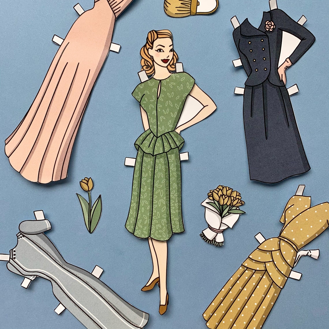 1940's Easter Retro Style Paper Doll Printable- 2 Sheets, 11 Outfits ...