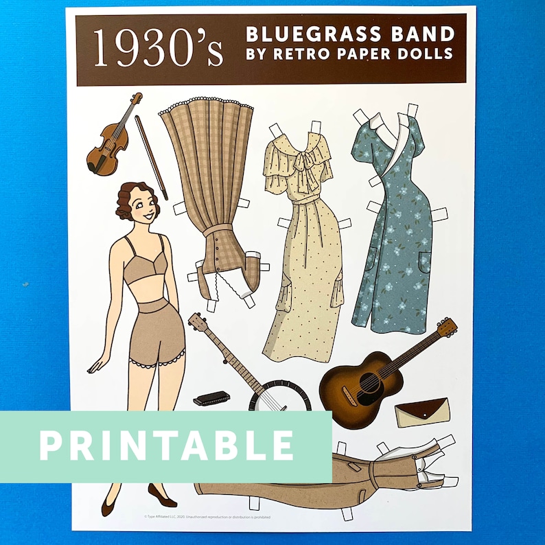 DIGITAL 1930's Bluegrass Retro Style Paper Doll Etsy