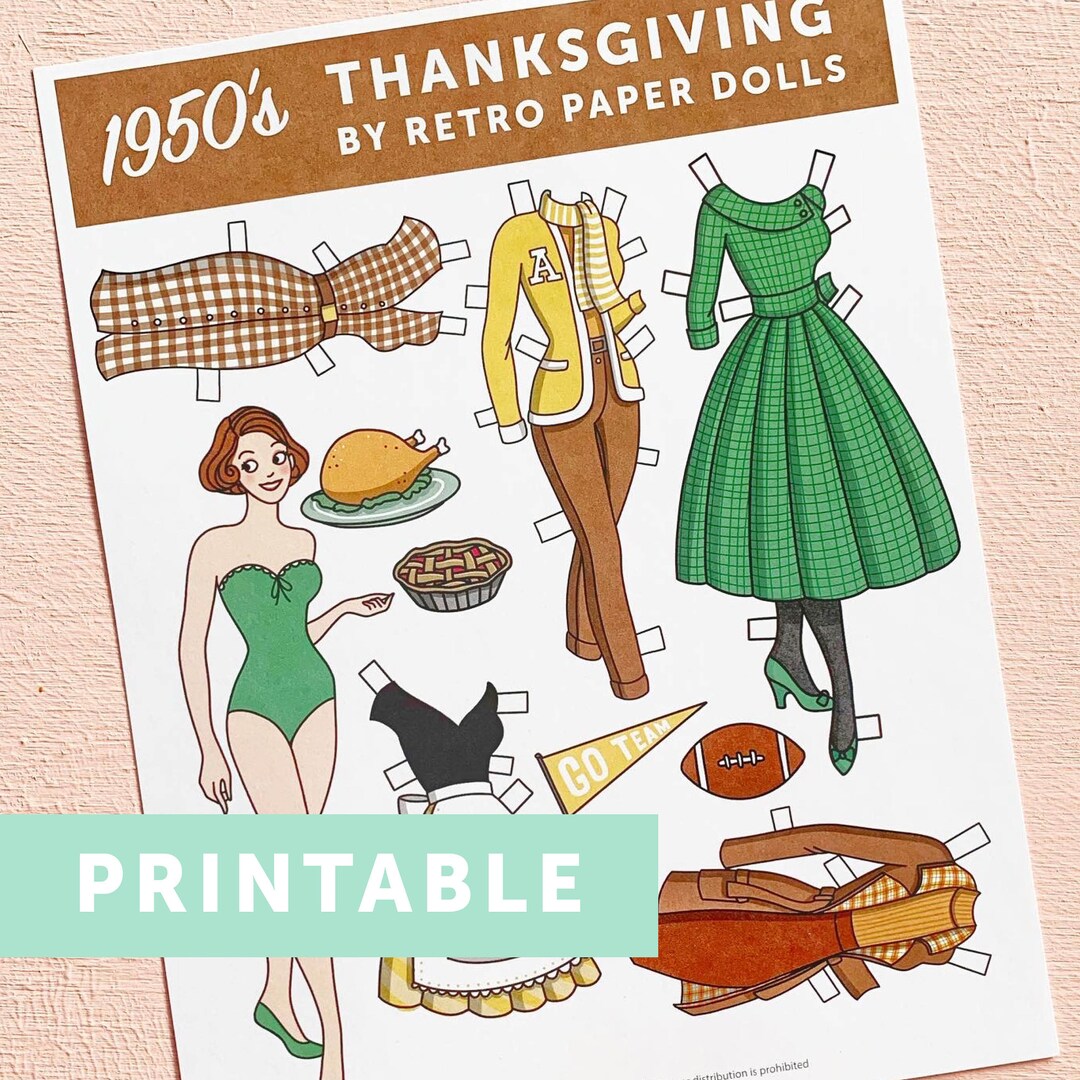 DIGITAL DOWNLOAD- 1950's Retro Style Thanksgiving Printable Paper Doll ...