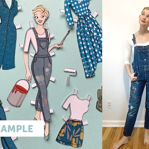 Bambole di carta personalizzate stampabili su misura. Bambole di carta disegnate a mano da Hayley Barry di Retro Paper Dolls.
