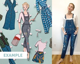 Custom Made Personalized Printable Paper Dolls. Hand Drawn Paper Dolls By Hayley Barry of Retro Paper Dolls.