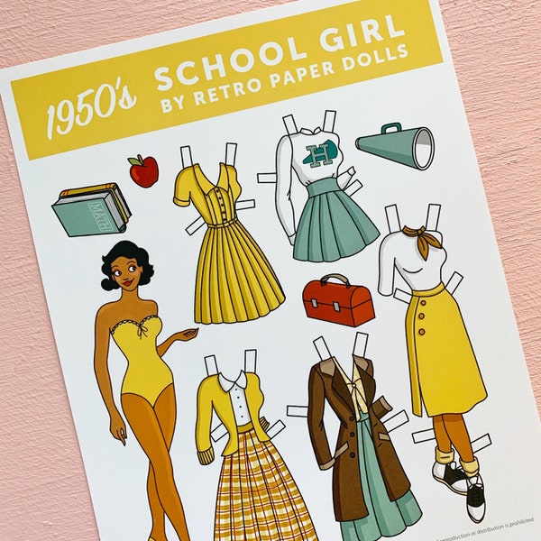 Retro 1950's Style School Girl Paper Doll