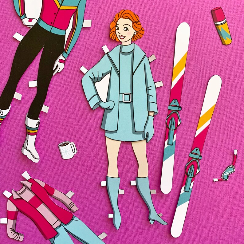 PRINTABLE- 1980s Winter Ski Paper Doll, 1 Doll, 3 Outfits, Skis and ...