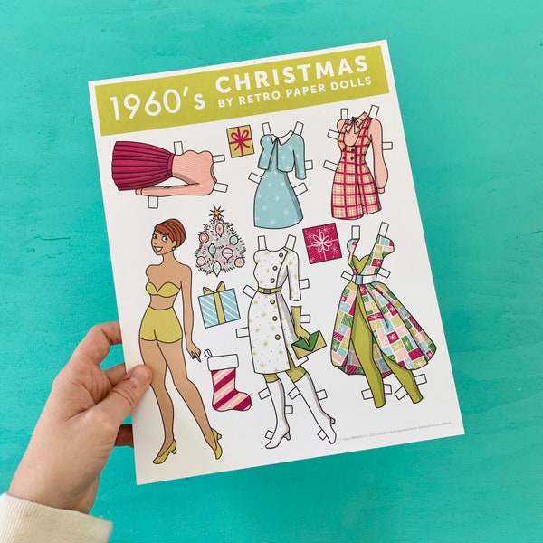 1960's Retro Style Christmas Paper Doll- 1 Sheet, 5 outfits and accessories