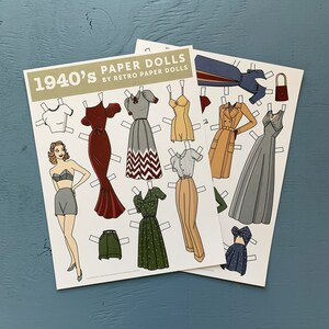 1940's Style Retro Paper Doll - 2 sheets, 14 outfits and 2 dolls