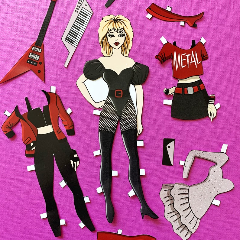 1980's Glam Metal Rock Band Paper Dolls 1 Sheet, 1 Doll and 4 Outfits