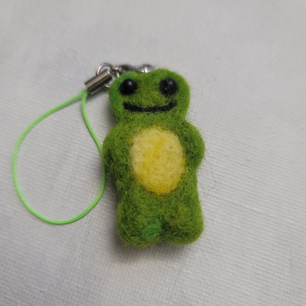 Christmas ornament Felted animal keychain phone backpack purse charm cute green frog toad