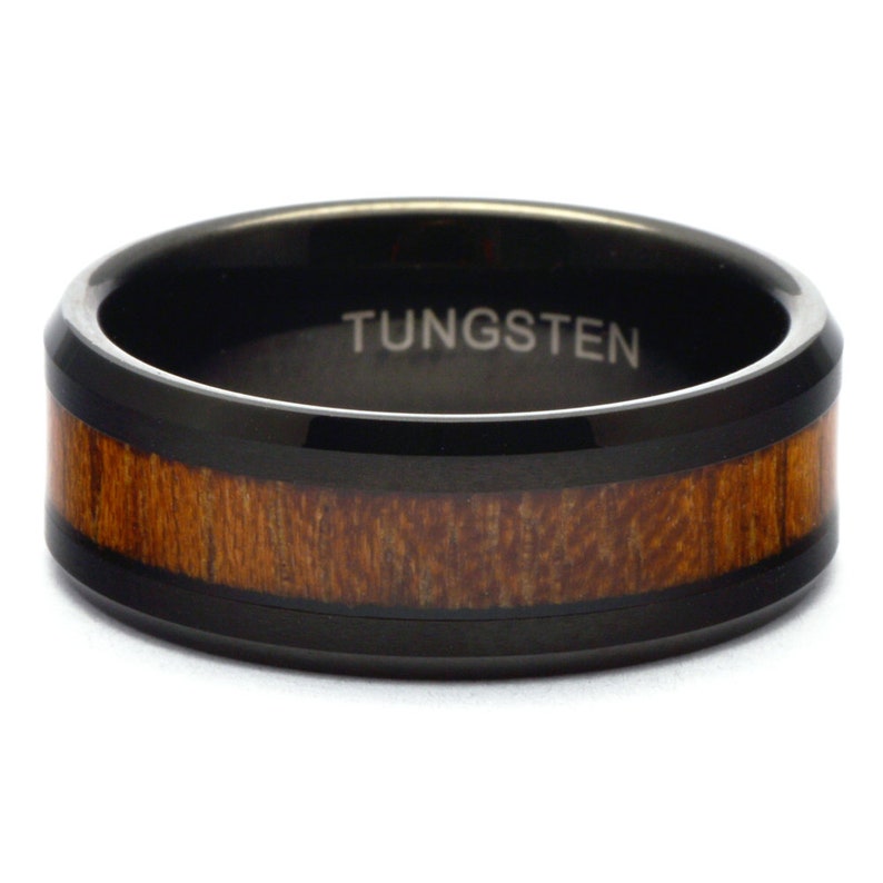 Wood wedding band, Black tungsten ring, Wooden ring for men, Men's wedding band ring, Tungsten band, Black wood mens ring, Black ring image 5