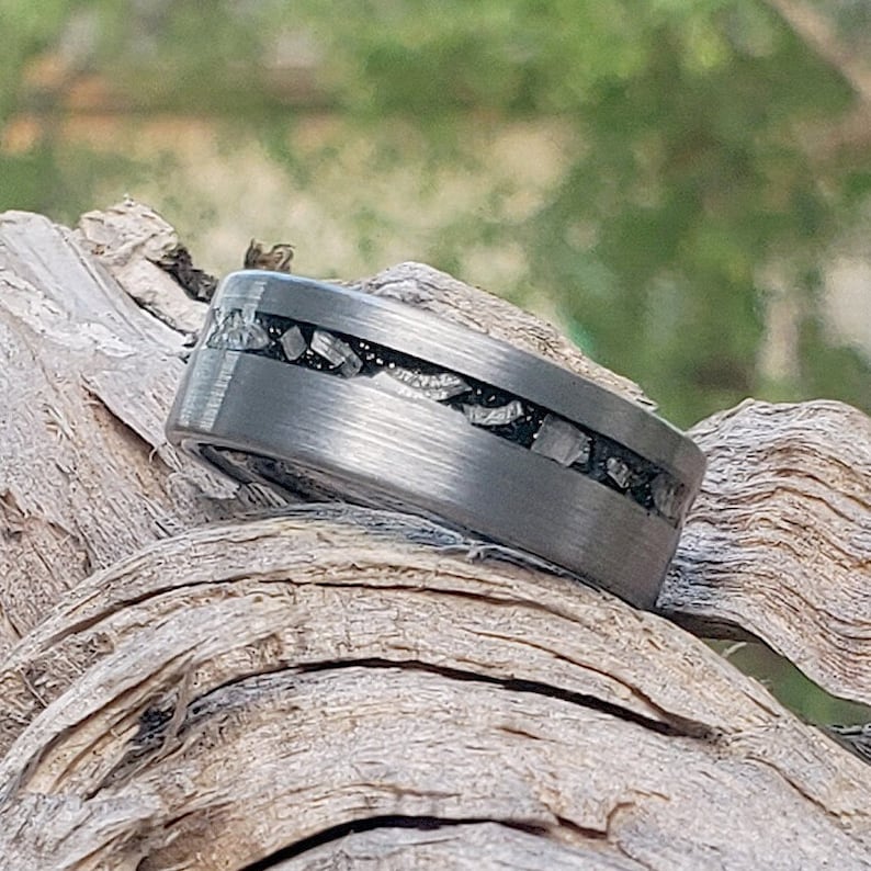 Meteorite Ring | Gun-Metal Wedding Band | Tungsten Men's Ring Band 8mm - Parie Jewelry