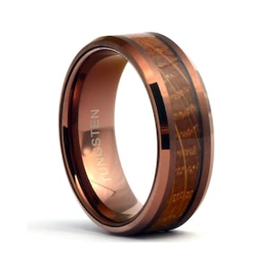 Whiskey Barrel Mens Wedding Ring, Brown Tungsten Ring, Wood Wedding Band, Whiskey Barrel Ring, Men's Wedding Band Ring, Wood Men's Ring