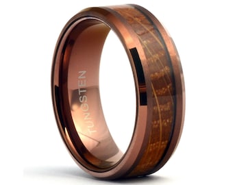 Whiskey Barrel Mens Wedding Ring, Brown Tungsten Ring, Wood Wedding Band, Whiskey Barrel Ring, Men's Wedding Band Ring, Wood Men's Ring