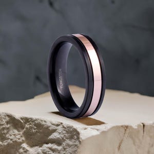 Black & Rose Gold Wedding Ring for Men | Tungsten Band | personalized gifts for Him