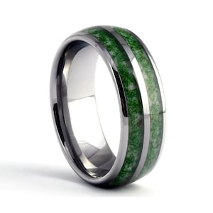 Tungsten Moss Agate Ring | Moss Agate Wedding Band | Nature Ring | Mens Engraved Ring