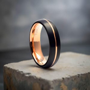 Black and Rose Gold Couple Promise Rings Set - Tungsten Bands 6mm - Parie Jewelry