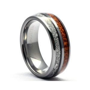 Wood Meteorite Ring Tungsten Mens Wedding Band Tungsten Ring for Men Wooden Wedding Ring Tungsten Band Meteorite Wood Ring Mens Ring