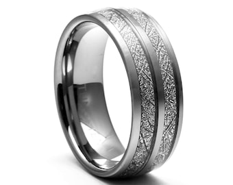 Tungsten Meteorite Ring, Wedding Band for Men or Women 6mm 8mm