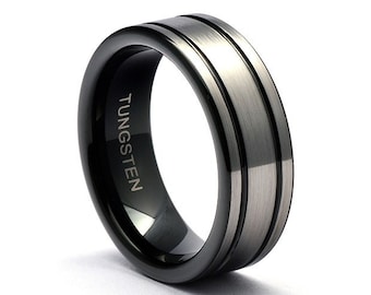 Tungsten Ring, Mens Tungsten Wedding Band Brushed Top, Black Wedding Band, Black Tungsten Ring, Tungsten Band, Personalized Ring for Men