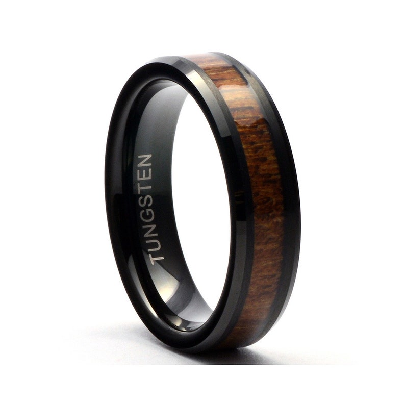 Wood wedding band, Black tungsten ring, Wooden ring for men, Men's wedding band ring, Tungsten band, Black wood mens ring, Black ring image 2